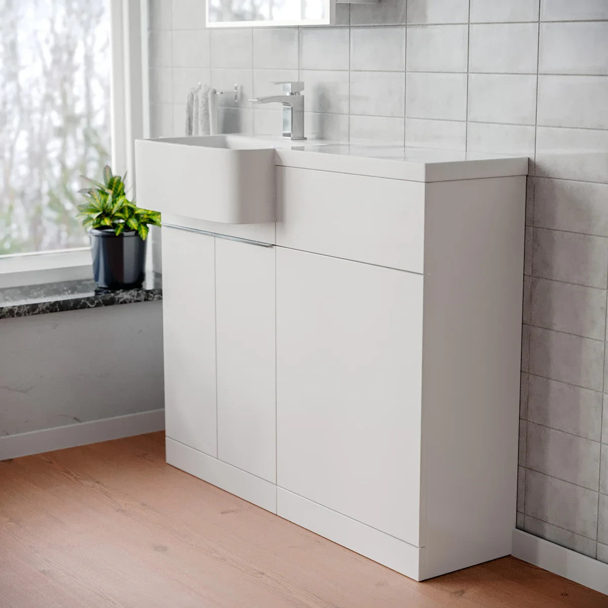 PRELIM 1000 Left Freestanding White Resin Basin - 996w x 845h x 380d