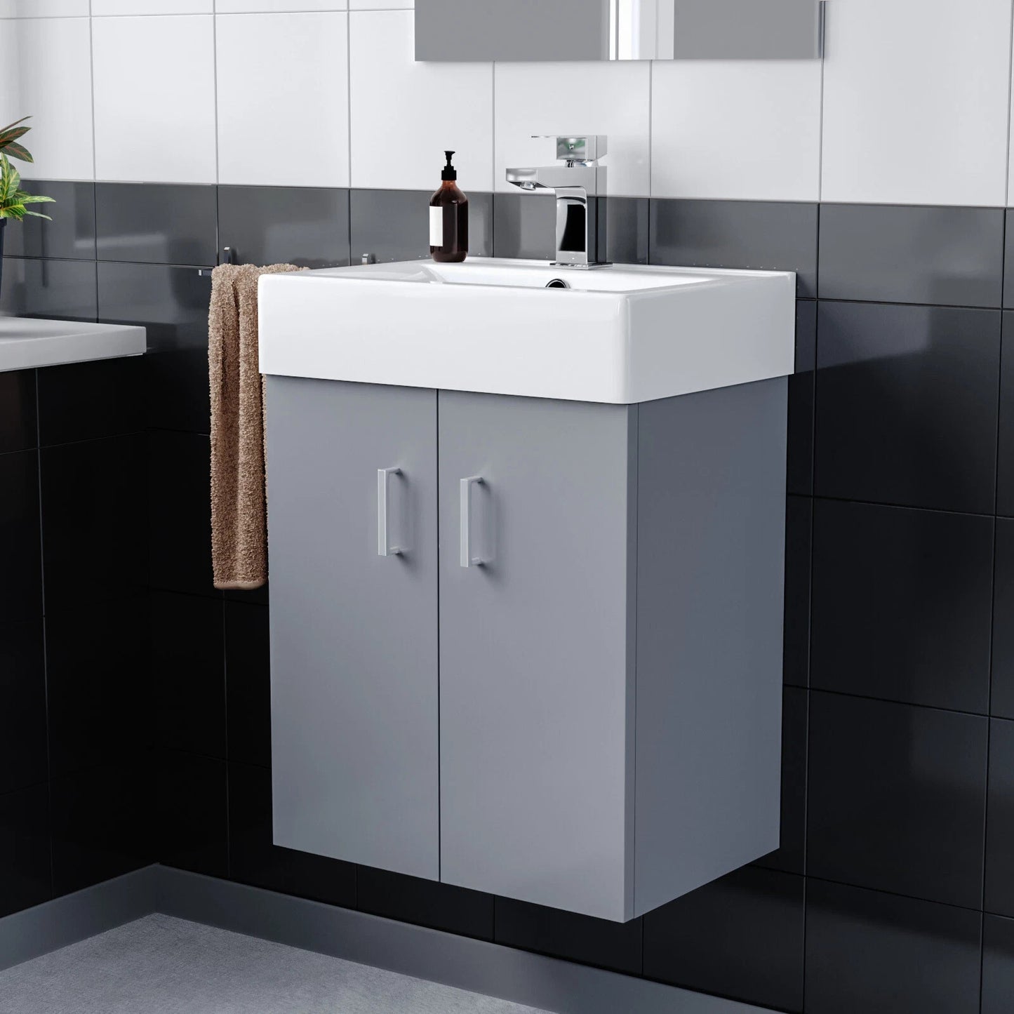DEVON 450 Wall Hung Ceramic Vanity Basin Matt Grey - 450w x 585h x 310d