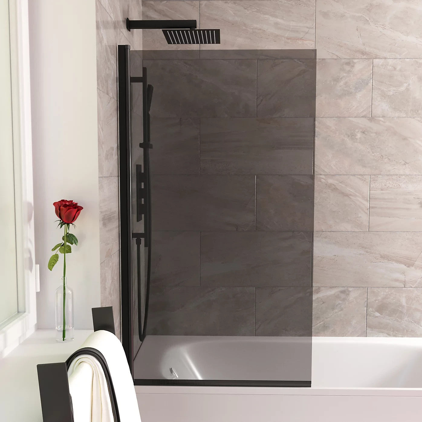 Square Edge Bath Screen Grey 6mm Thick - Adjustment size 790-805 - 800 x 1400mm