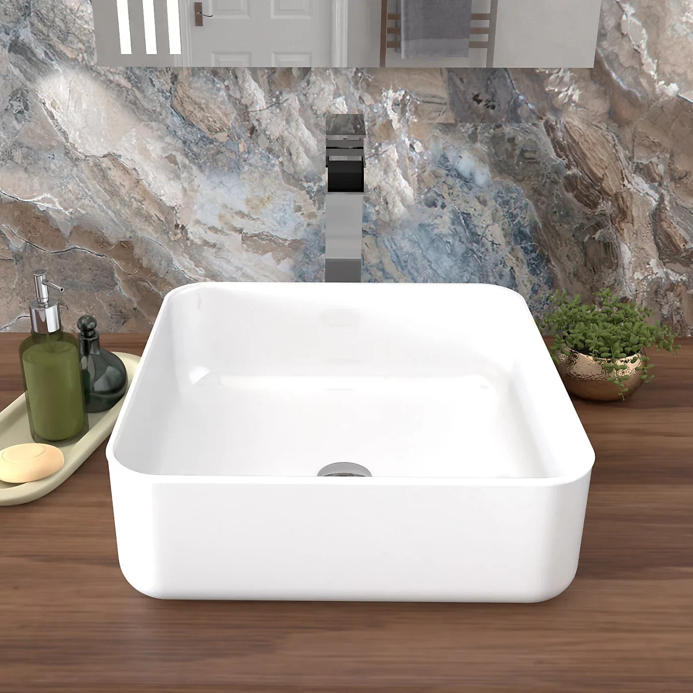 Square Countertop Basin White 390w x 135h x 390d - Waste Not Included