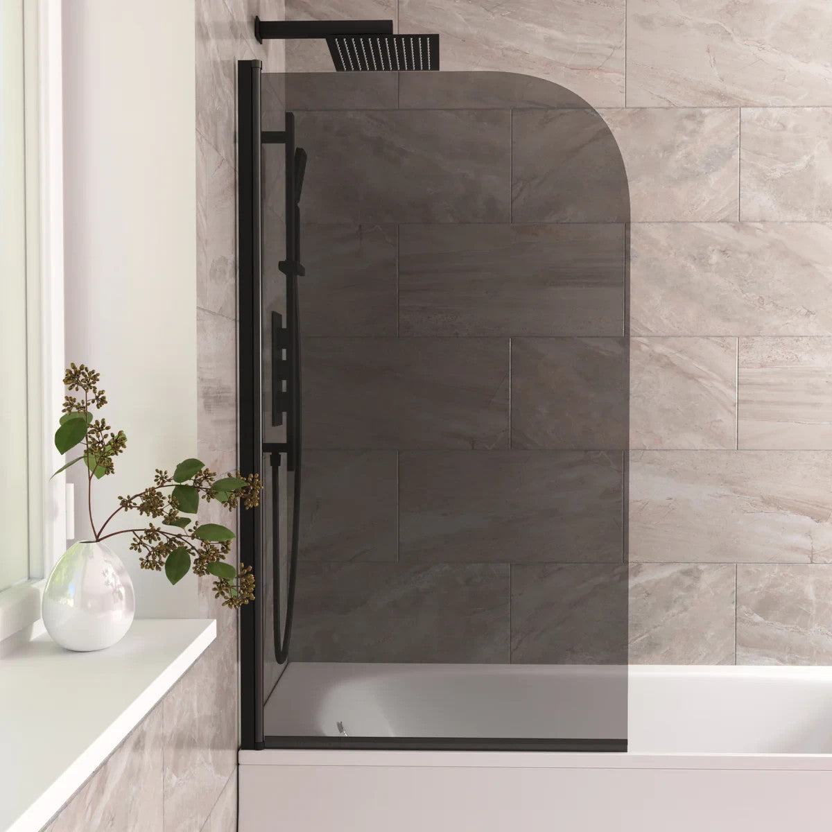 Radius Edge Bath Screen Grey 5mm Thick - Adjustment Size 790-805 - 800 x 1400mm