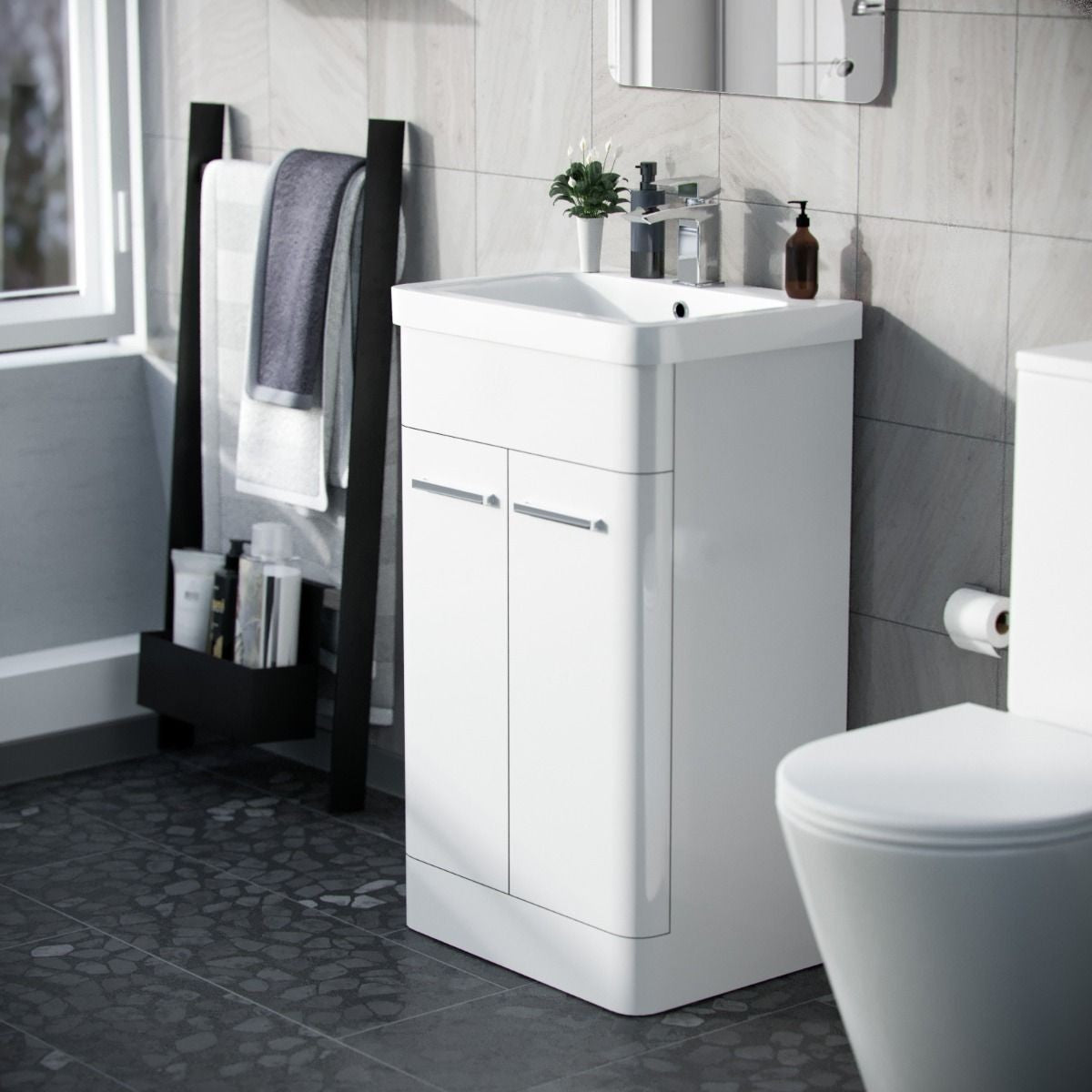 ASHFORD 500 Free Standing White Ceramic Basin - 500w x 840h x 385d