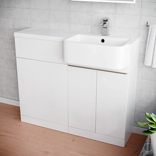 PRELIM 1000 Right Freestanding White Resin Basin - 996w x 845h x 380d