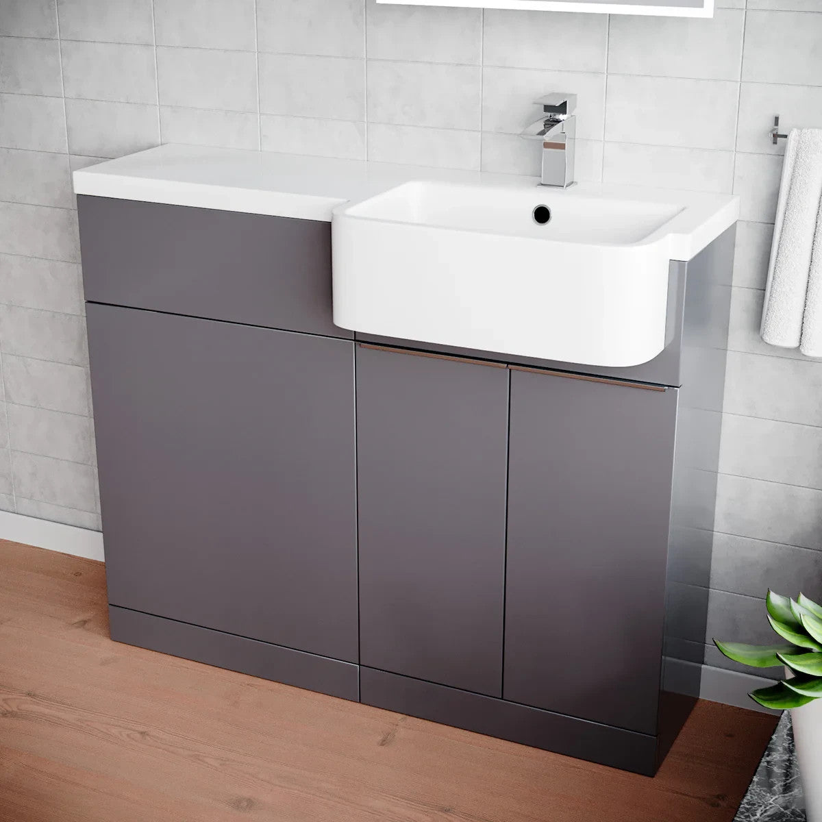 PRELIM 1000 Right Freestanding Matt Grey Resin Basin - 996w x 845h x 380d