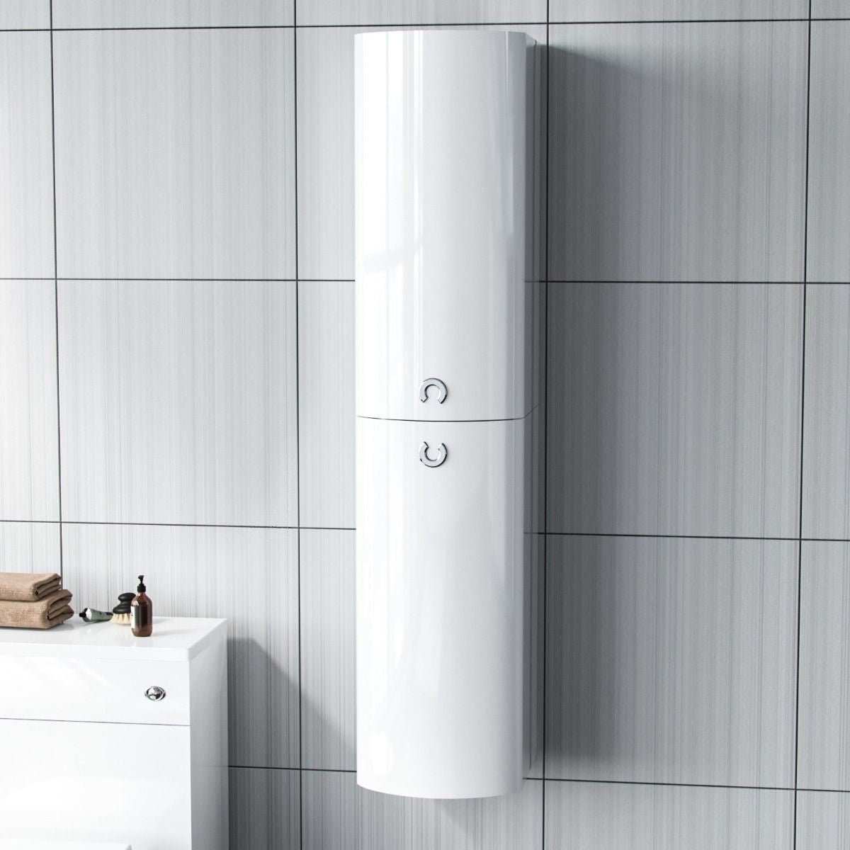 PARIS Bathroom Wall Hung Cabinet TALLBOY White - 320w x 1418h x 360d