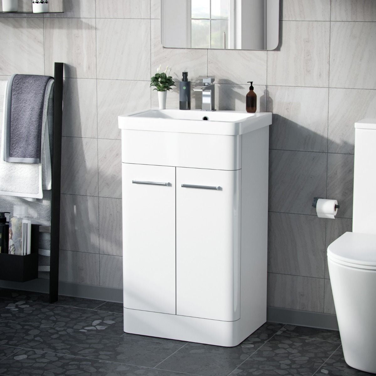 ASHFORD 500 Free Standing White Ceramic Basin - 500w x 840h x 385d