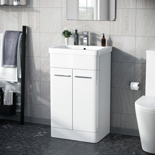 ASHFORD 500 Free Standing White Ceramic Basin - 500w x 840h x 385d