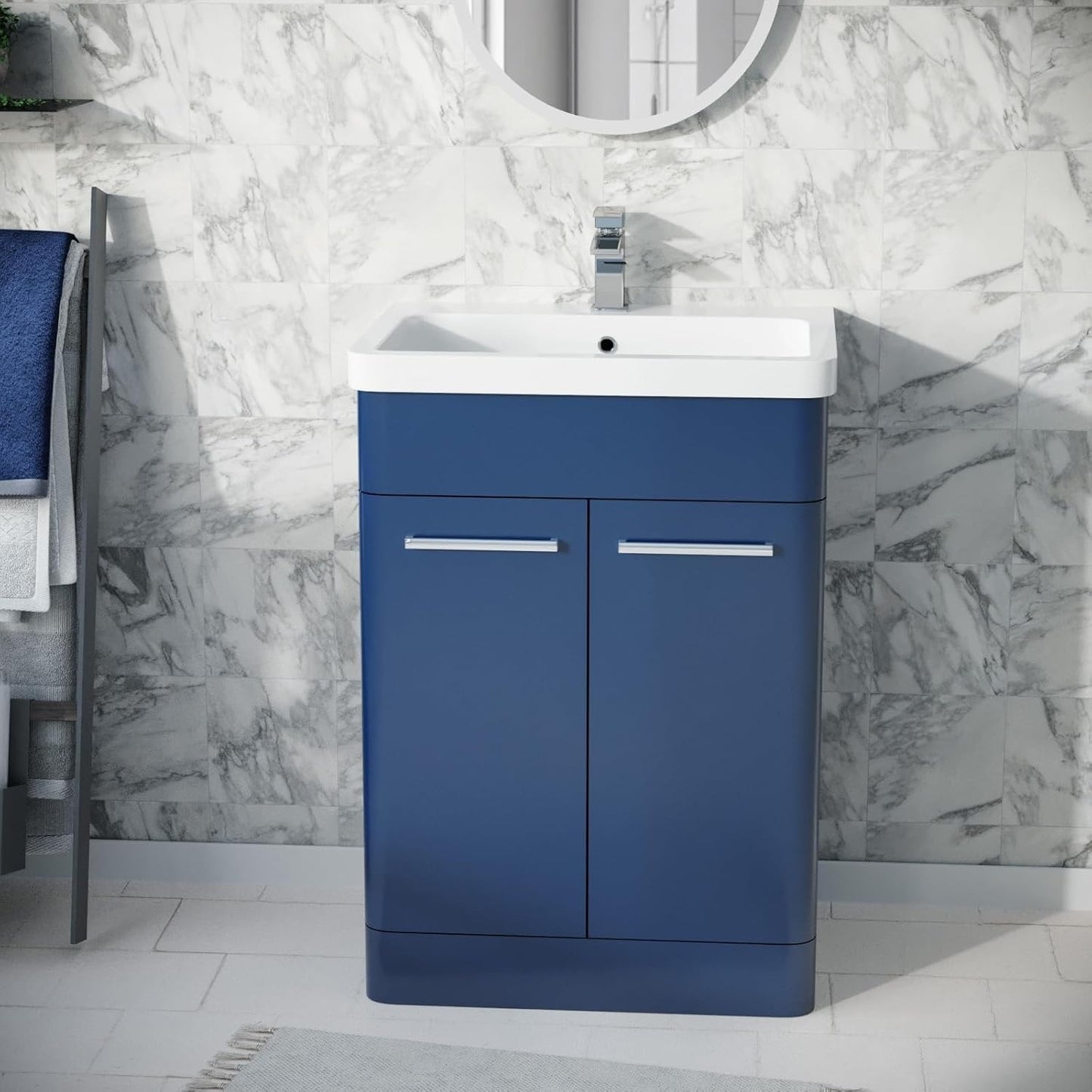 ASHFORD 600 Free Standing Matt Blue Ceramic Basin - 600w x 840h x 455d