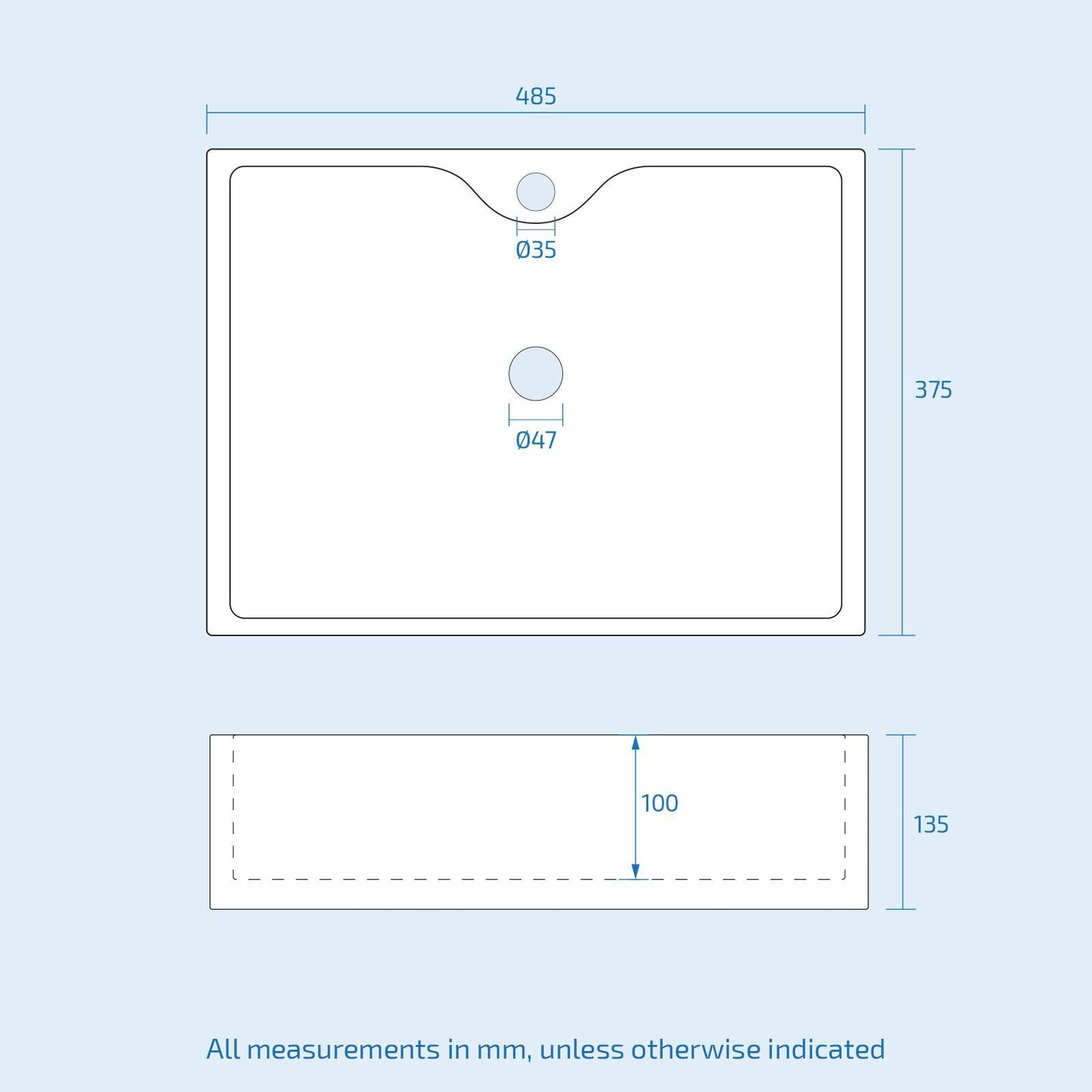 Modern Countertop Basin 370x135x480mm – Rectangular Ceramic Sink White