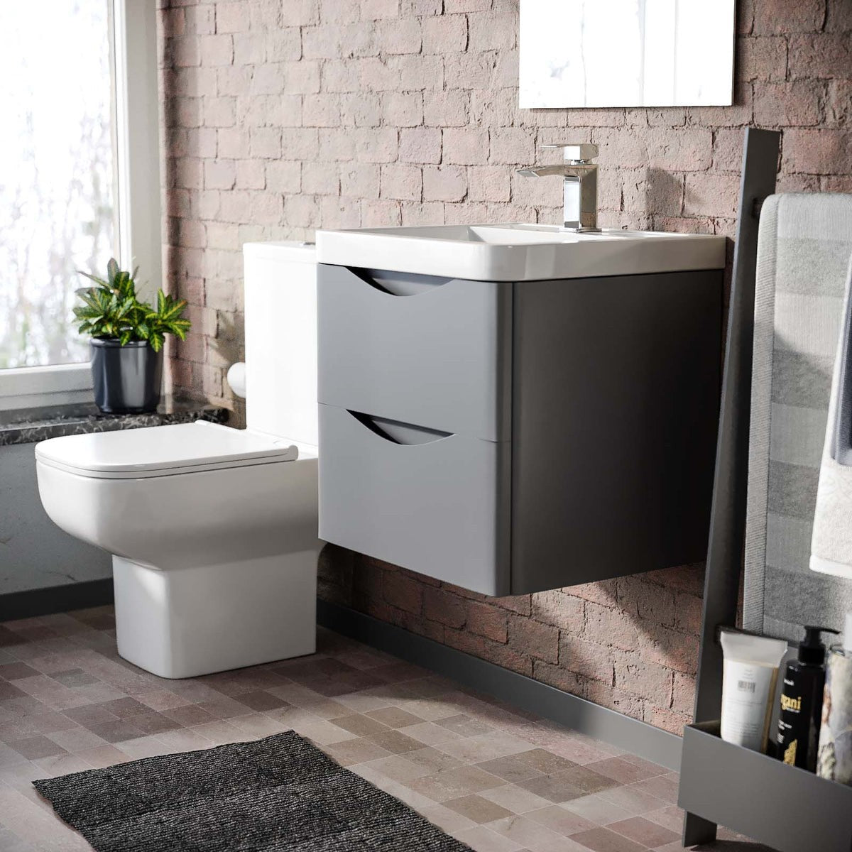 DWELTA 500 Wall Hung Matt Grey Ceramic Basin - 500w x 500h x 430d