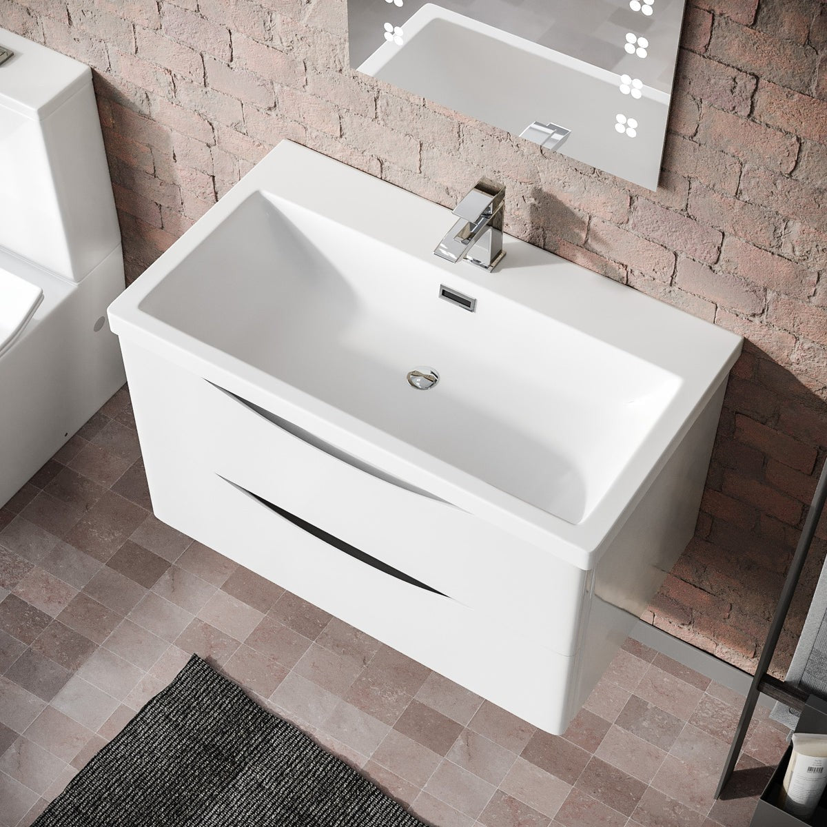 DWELTA 800 Wall Hung White Resin Basin - 800w x 500h x 450d
