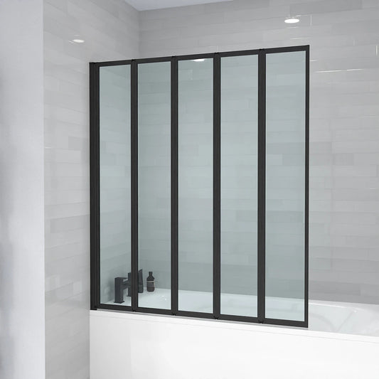 5 Folding Bath Screen Matt Black 4mm Thick Adjustment 1190-1205 - 1200 x 1400mm