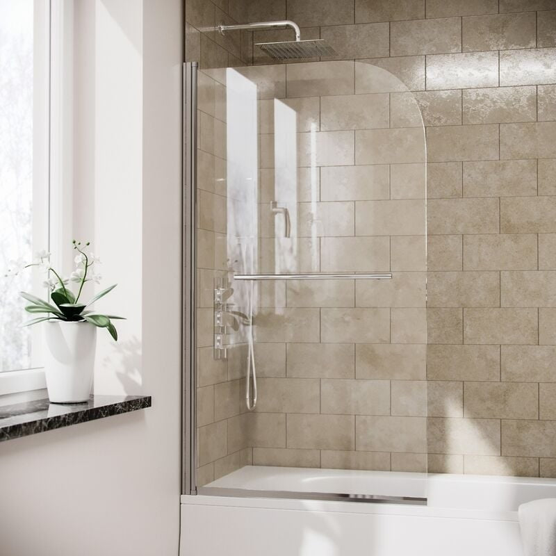 Radius Edge Bath Screen w/Towel Bar 5mm Thick - Adjustment 790-805 - 800x 1400mm