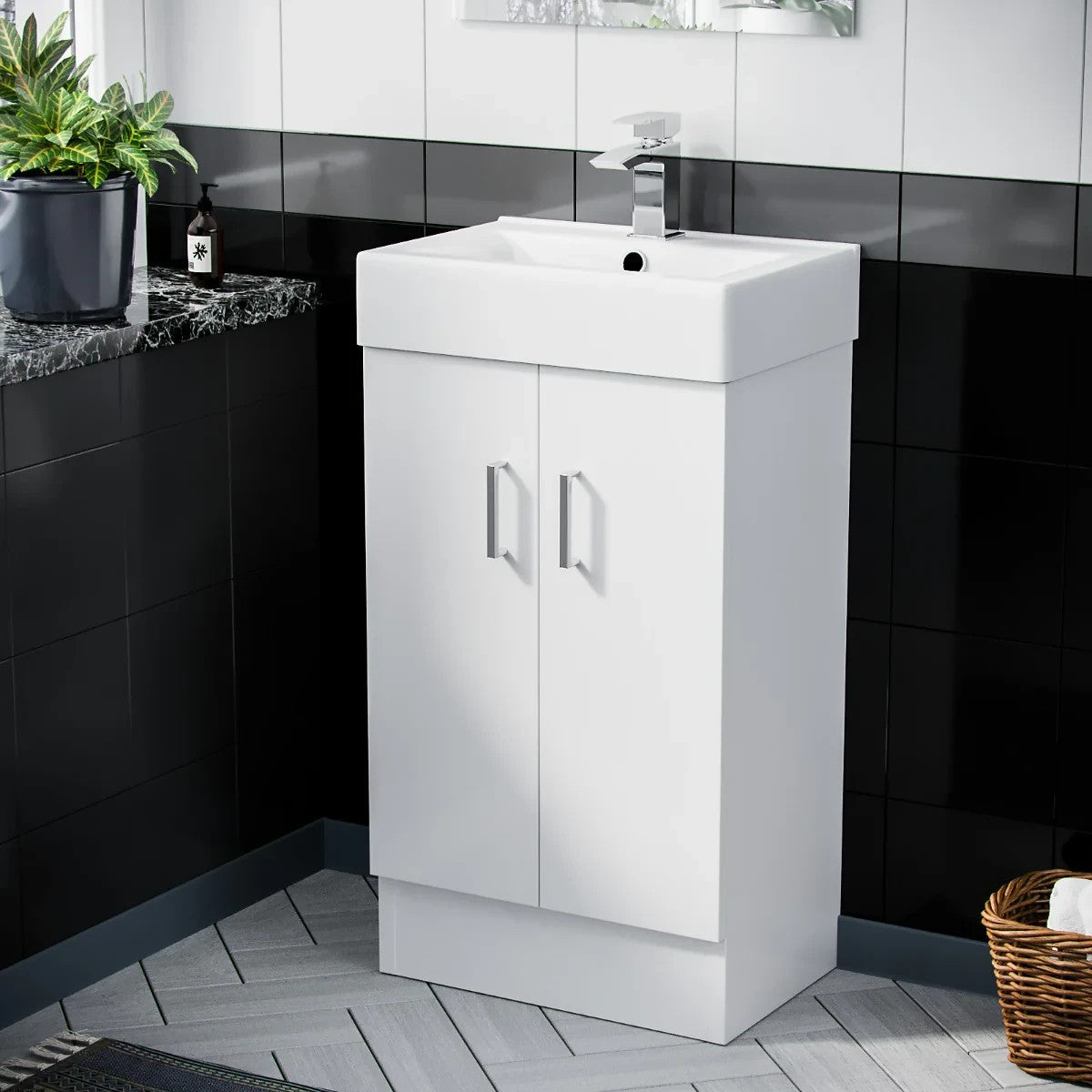 DEVON 450 Floorstanding White Ceramic Basin - 450w x 810h x 310d