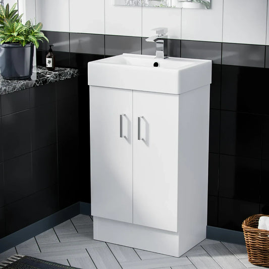 DEVON 450 Floorstanding White Ceramic Basin - 450w x 810h x 310d