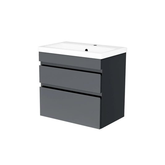 HARROW 500 Wall Hung Twin Drawers Matt Grey • Ceramic Basin 510w x 585h x 395d