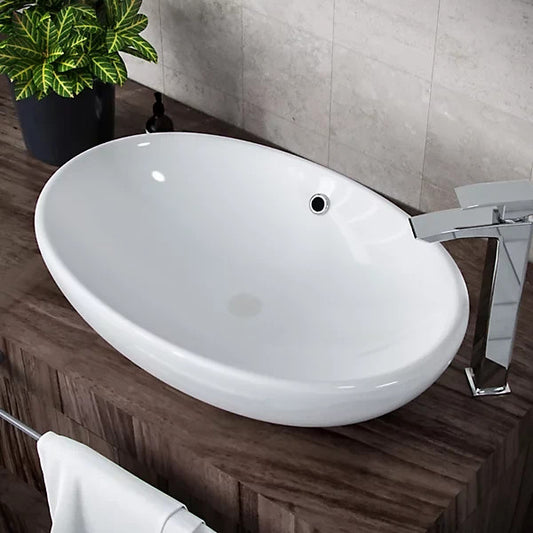 Oval Countertop Basin White 600w x 180h x 390d - Waste Not Included