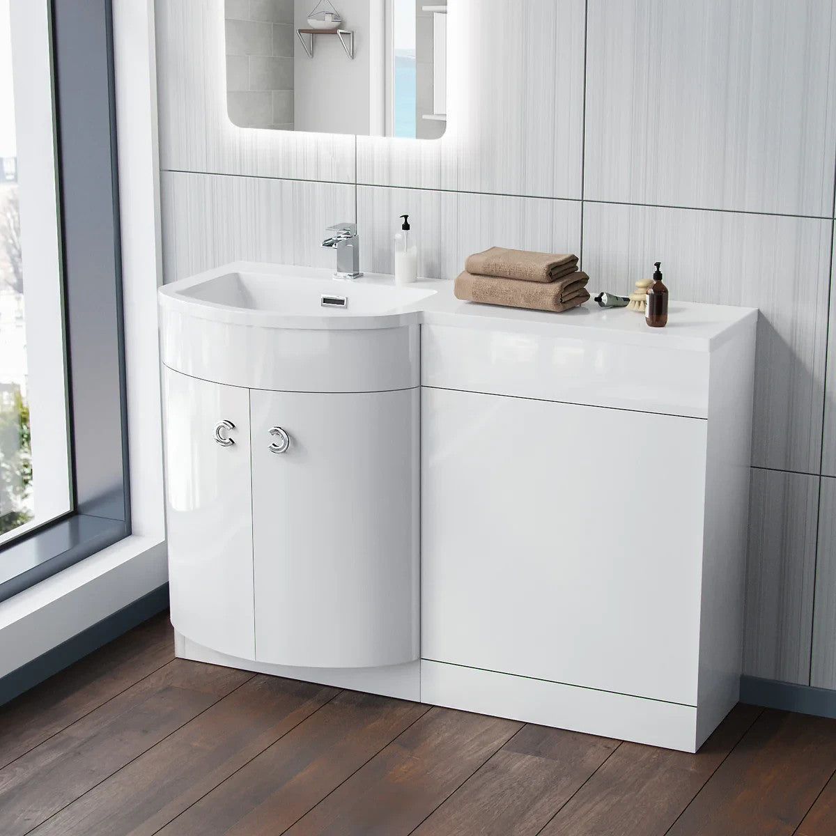 PARIS 1100 Left White Bathroom Resin Basin - 1100w x 825h x 460d