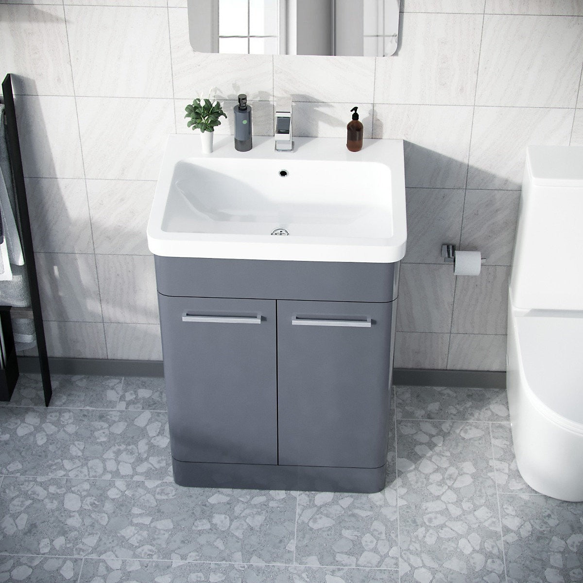 ASHFORD 600 Free Standing Matt Grey Ceramic Basin - 600w x 840h x 455d