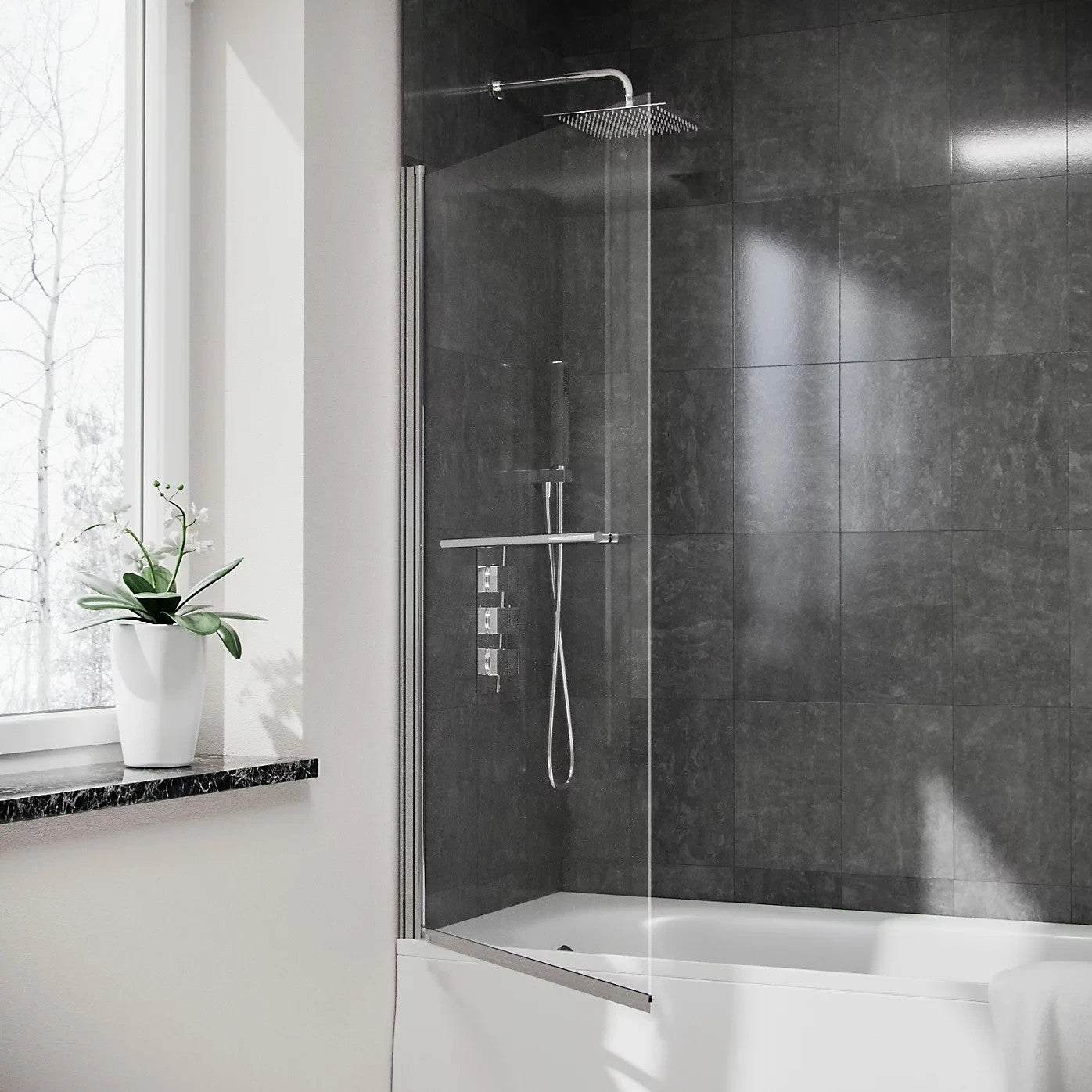 Straight Bath Screen with Towel Bar - Adjustment size 790-805 - 800 x 1400mm