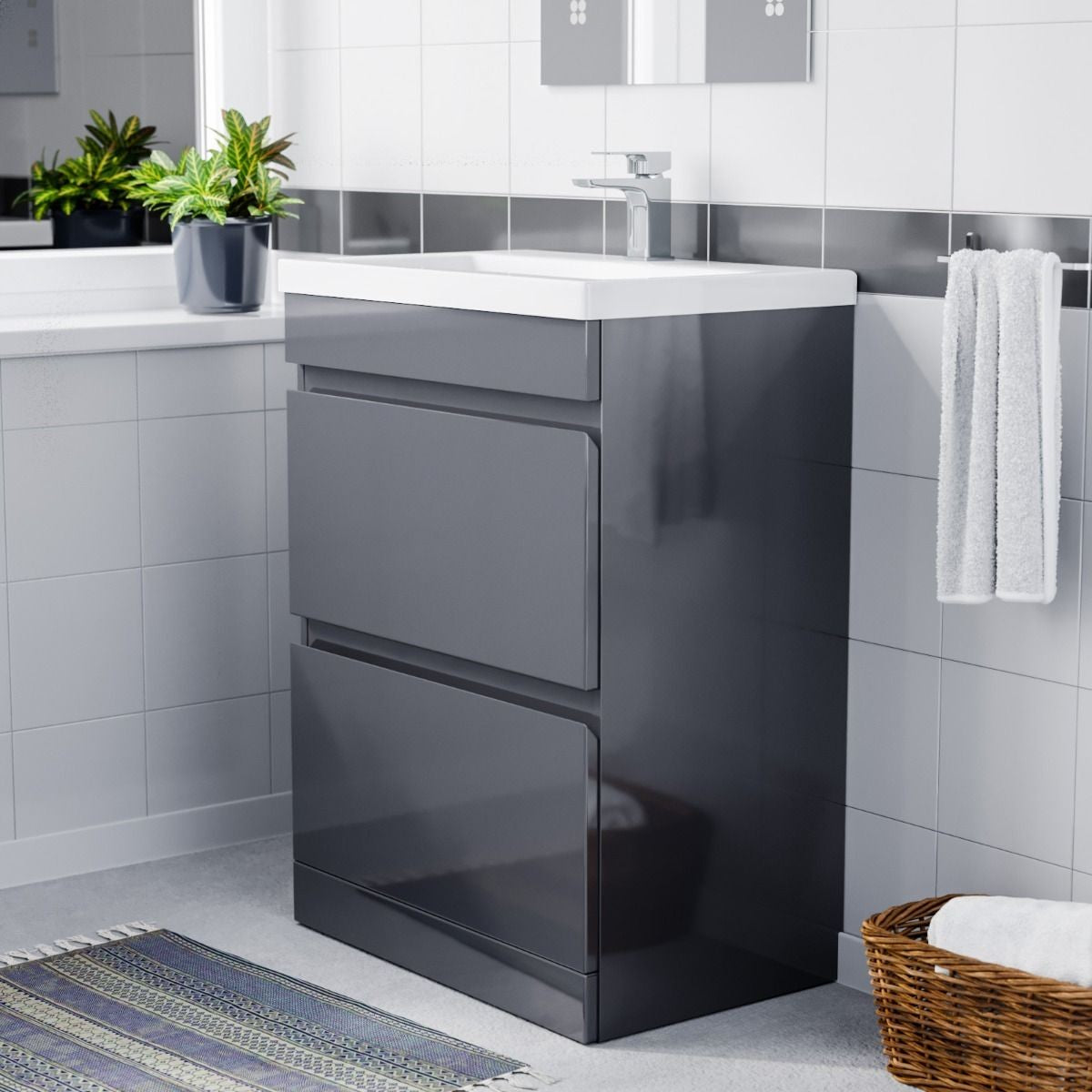 HARROW 800 Floorstanding Twin Drawer Matt Grey Ceramic Basin 800w x 835h x 395d