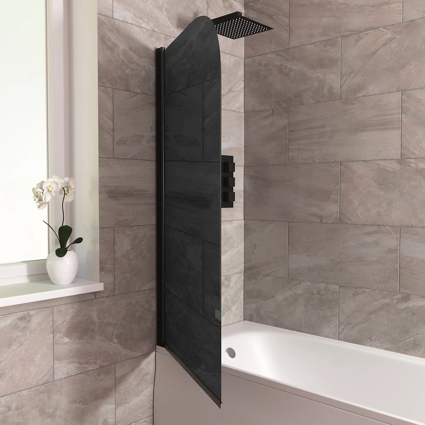 Radius Edge Bath Screen Dark Grey 5mm Thick - Adjustment 790-805 - 800 x 1400mm