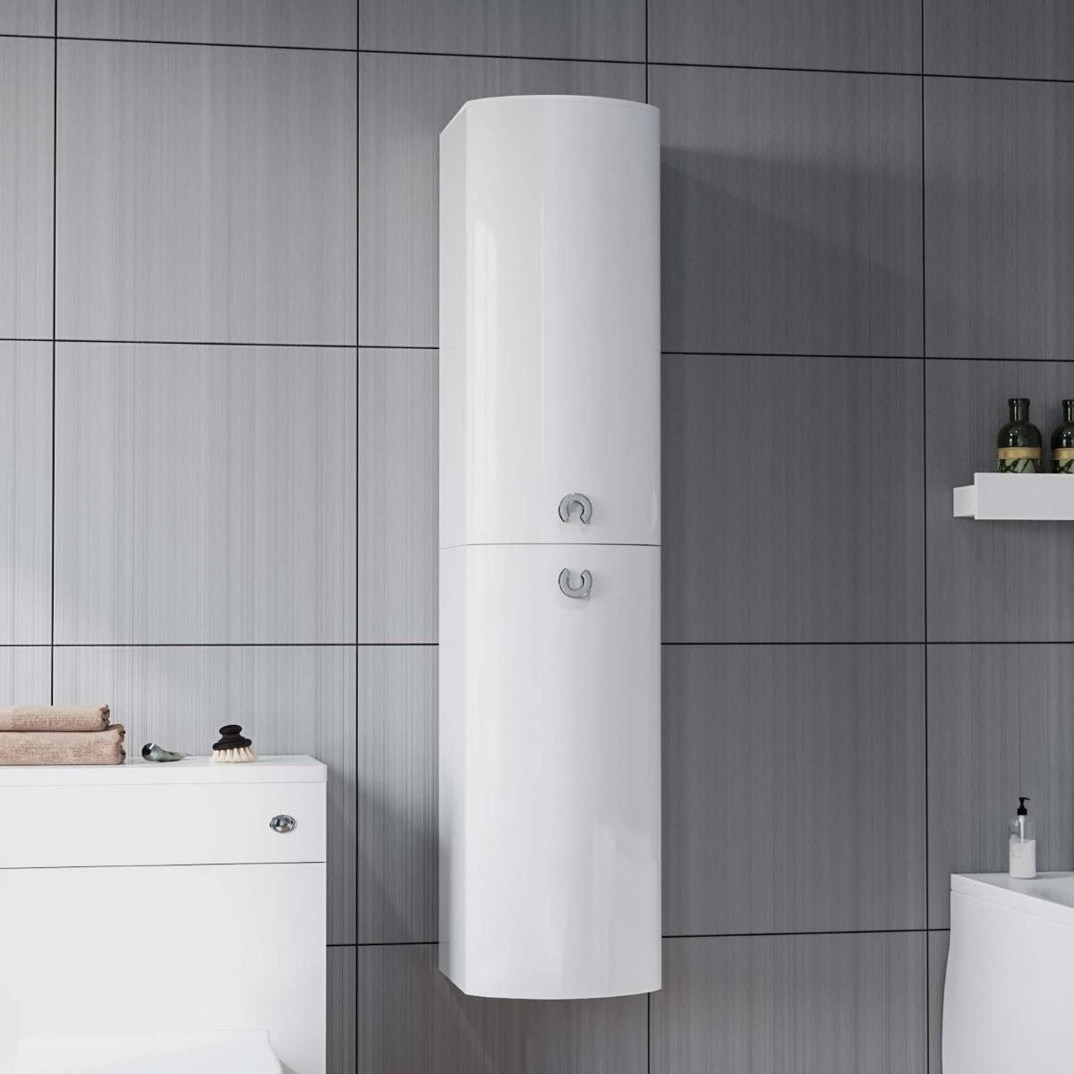 PARIS Bathroom Wall Hung Cabinet TALLBOY White  - 320w x 1418h x 360d