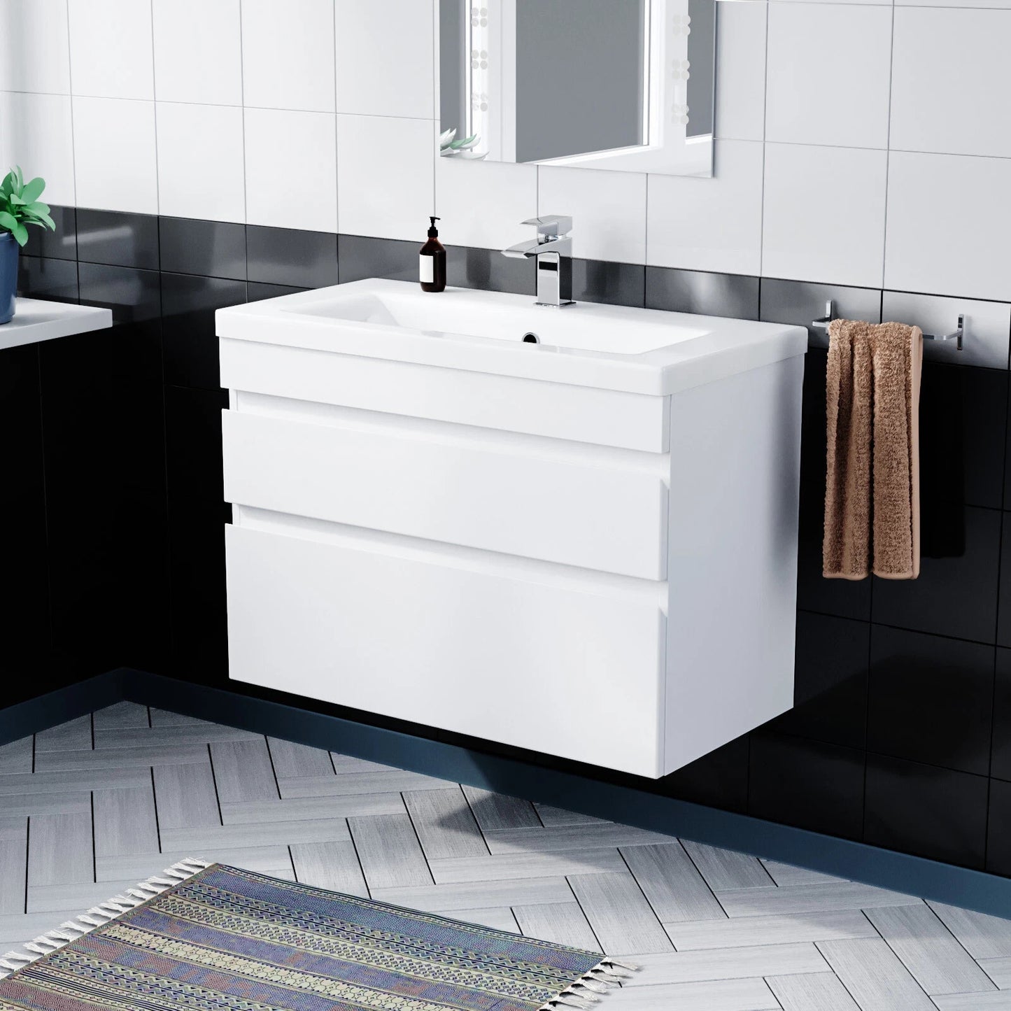 HARROW 800 Wall Hung Twin Drawer White Ceramic Basin – 800w x 585h x 395d