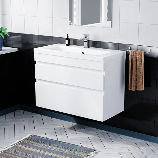 HARROW 800 Wall Hung Twin Drawer White Ceramic Basin – 800w x 585h x 395d