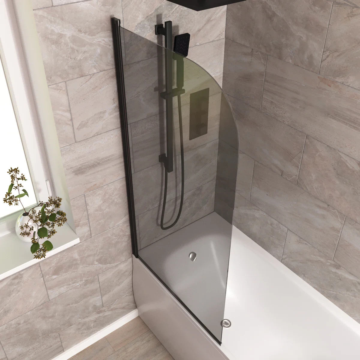 Radius Edge Bath Screen Grey 5mm Thick - Adjustment Size 790-805 - 800 x 1400mm
