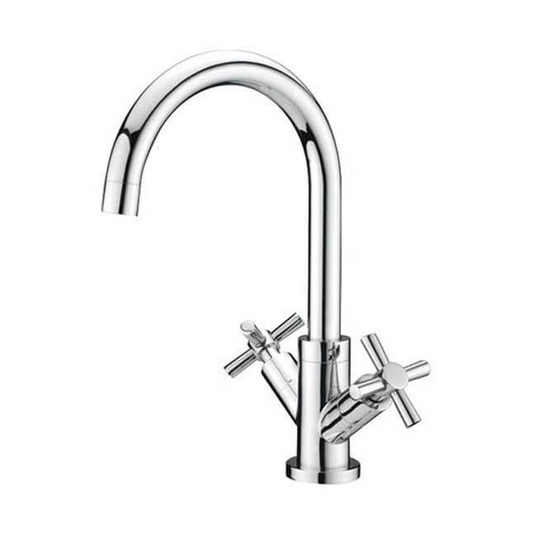Twin Handle Kitchen Mixer Tap – Chrome Crosshead Levers with Swivel Spout