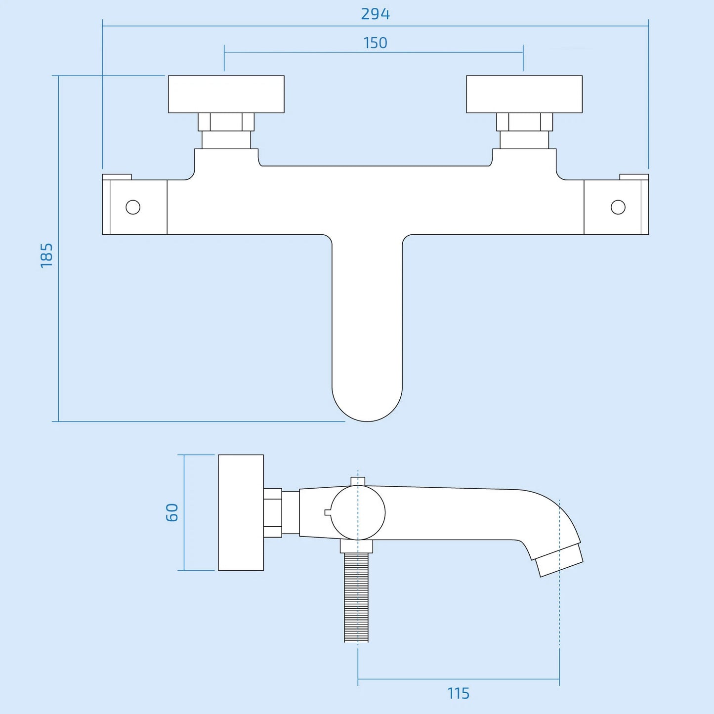 Libra Thermostatic Wall Mounted Modern Chrome Bath Shower Mixer Tap