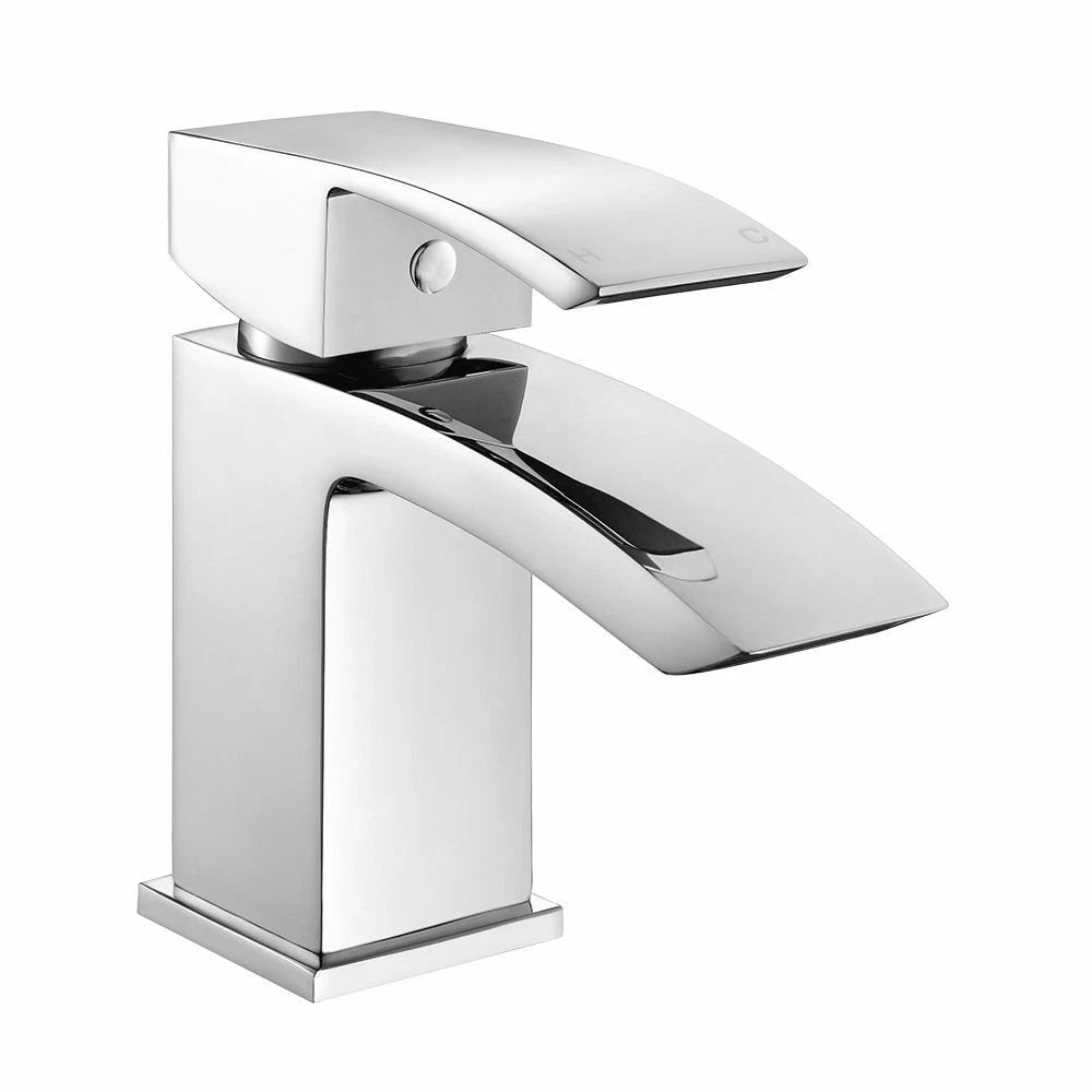 Basin Taps Waterfall with Pop up Waste Square Bathroom Sink Mixer Taps Chrome UK
