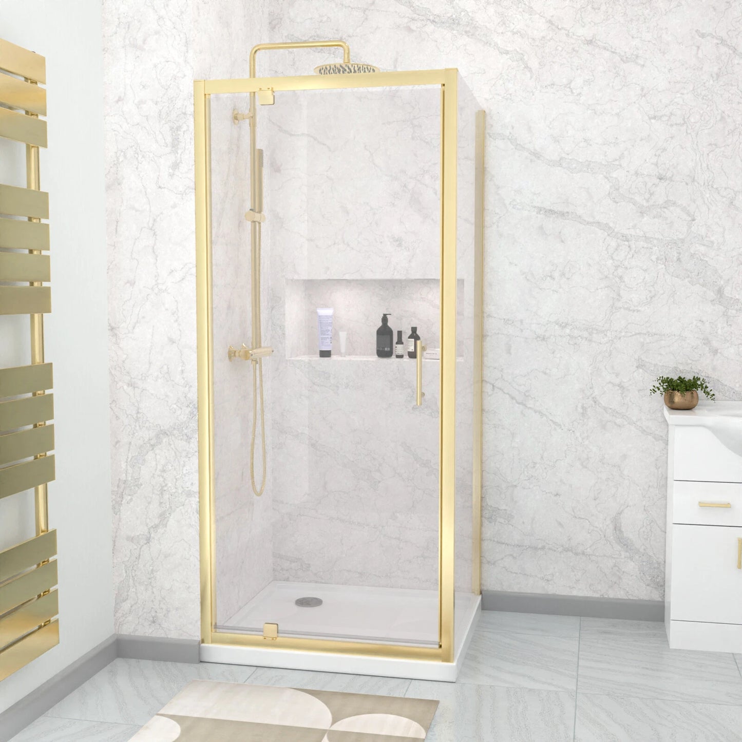 MARINA 8 Wet Room 8mm Clear Glass Shower Enclosure with Brushed Brass Frame