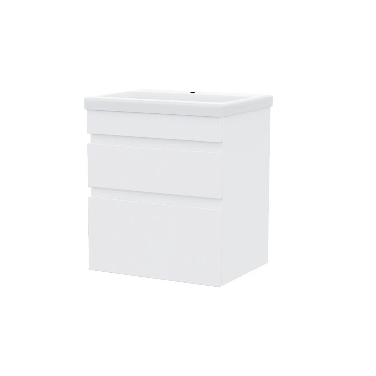 PVC Vanity 500 Wall Hung Twin Drawers • Waterproof Vanity • Ceramic Basin 510w x 585h x 395d