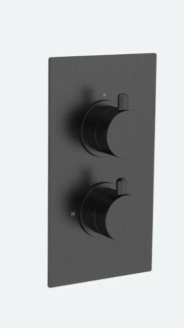 Twin Round Handle, 2 Outlet Concealed Valve Matt Black