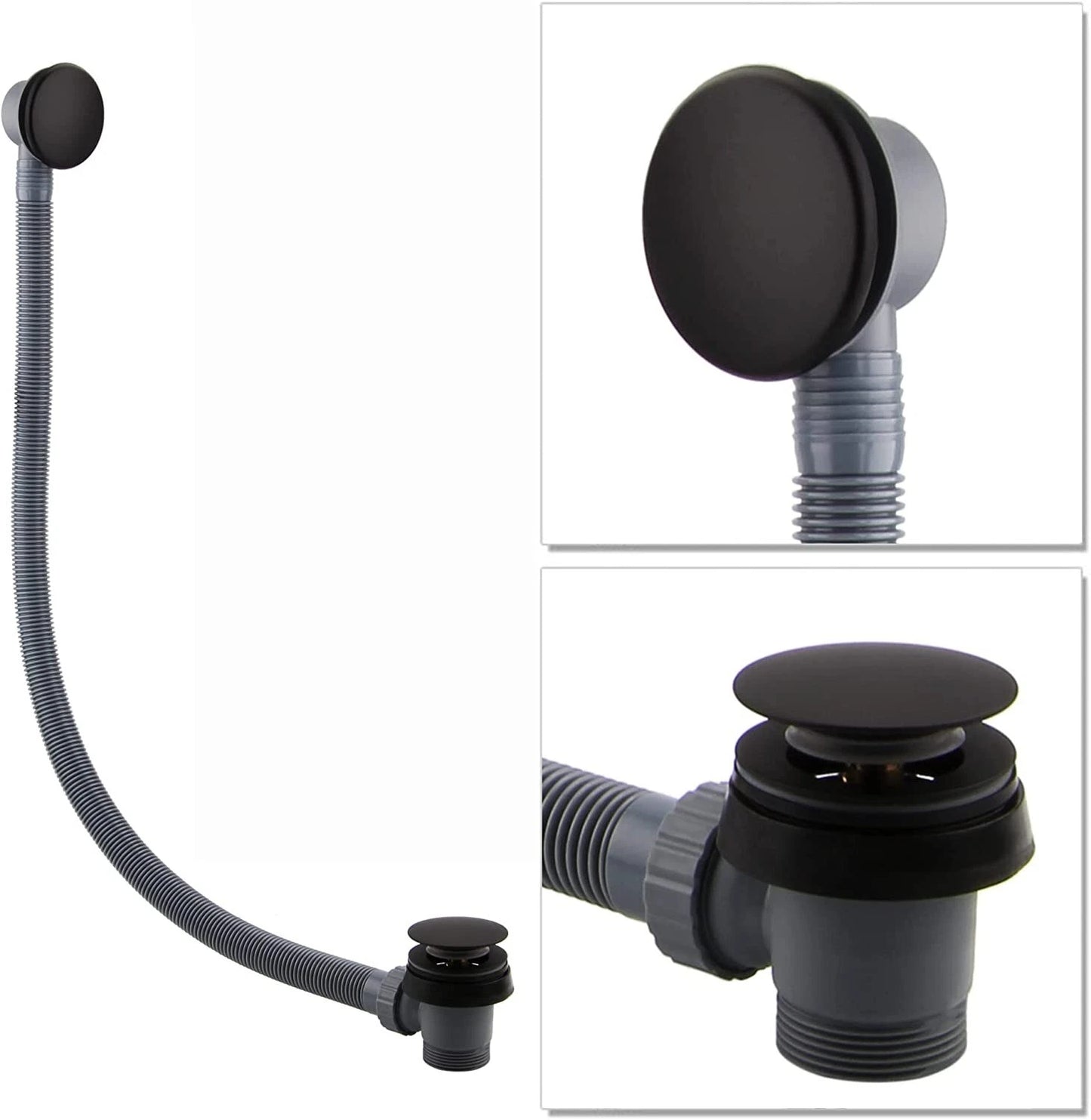 Round Easy Clean Bath Sprung Waste & Overflow – Matt Black Finish