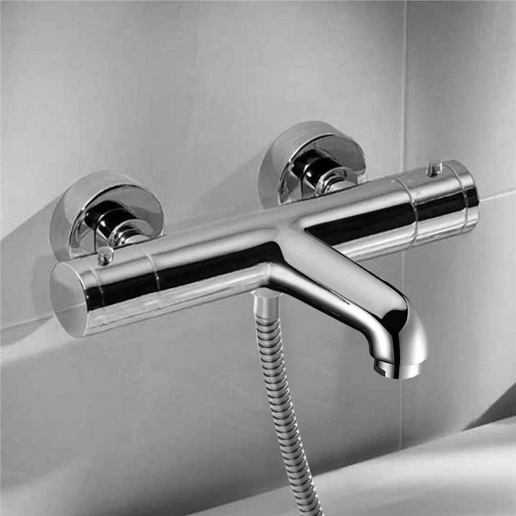 Libra Thermostatic Wall Mounted Modern Chrome Bath Shower Mixer Tap