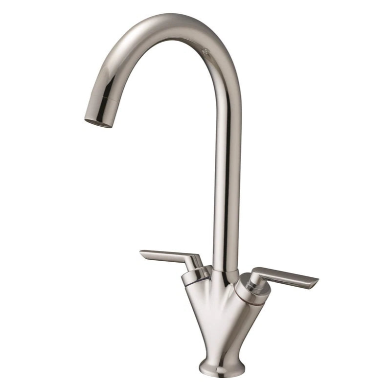 Twin Handle Kitchen Tap – Brushed Nickel Swivel Spout Mixer