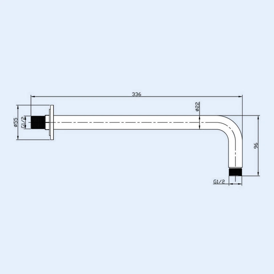 Brushed Brass Wall Mounted Shower Arm with Flange – L 300mm Shaped Extension Pipe