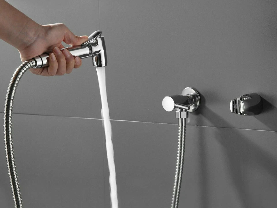Chrome Douche Handset with Hose & Wall Bracket – Bathroom Hygiene Spray Set