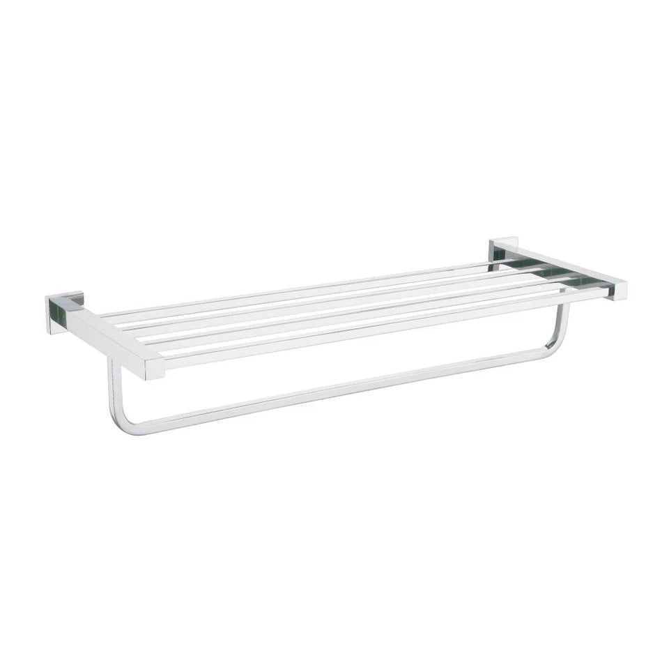 Moda Wall Mounted Towel Shelf with Rod – Chrome Bathroom Storage Rack