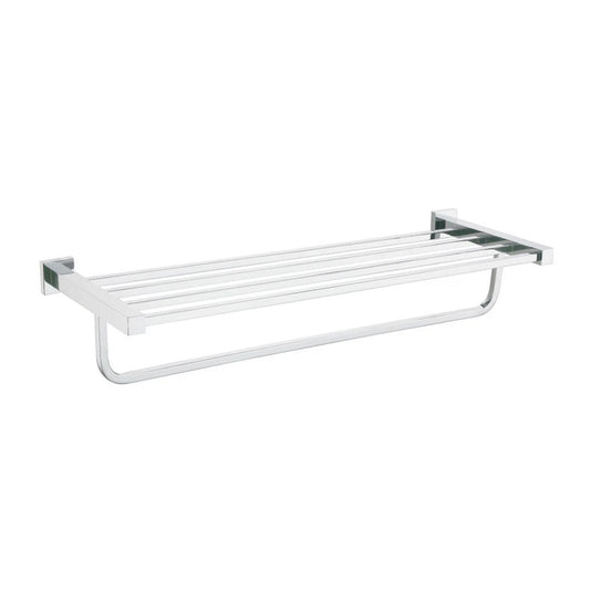 Moda Wall Mounted Towel Shelf with Rod – Chrome Bathroom Storage Rack