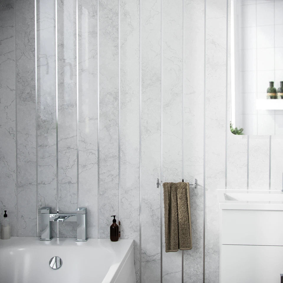 Grey Marble Silver Tile – Glossy Grey Marble with Silver Stripes