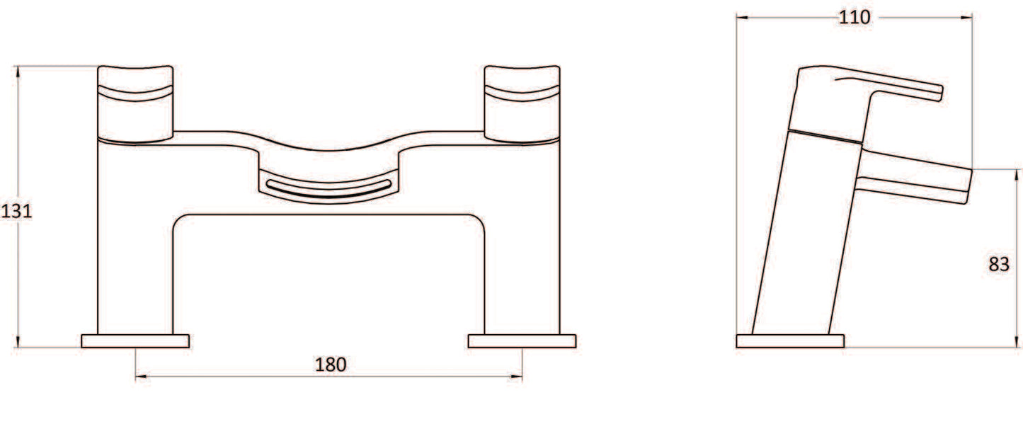 Oxford Deck Mounted Bath Filler Tap – Dual Handle Chrome Waterfall Spout