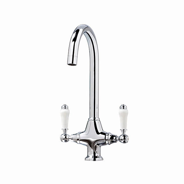 Twin Handle Kitchen Tap – Classic Chrome with White Levers