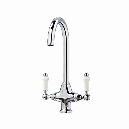 Twin Handle Kitchen Tap – Classic Chrome with White Levers