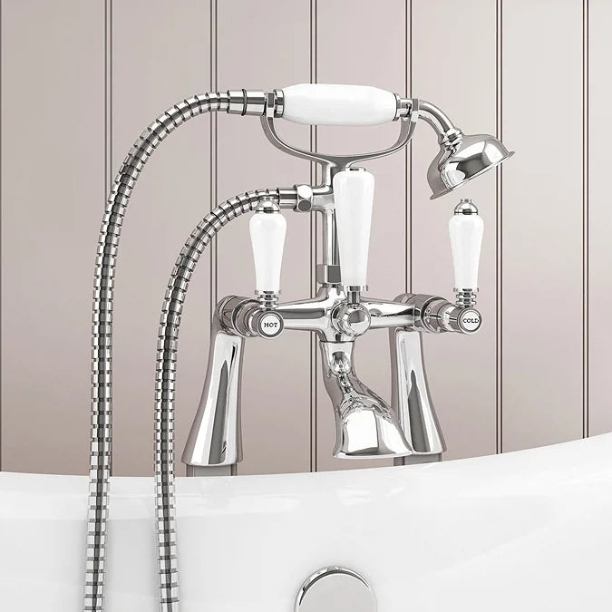 Bristol Traditional Freestanding Bath Shower Mixer Tap with Handheld Shower - Chrome